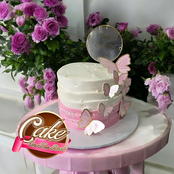 Pink & White with Butterflies Cake