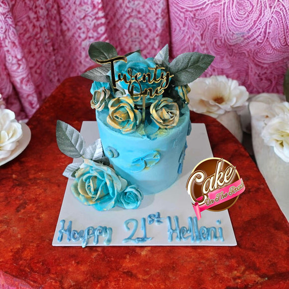 Blue Gold Themed Cake