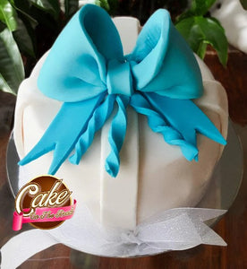 Gift Cake with Blue  Ribbon