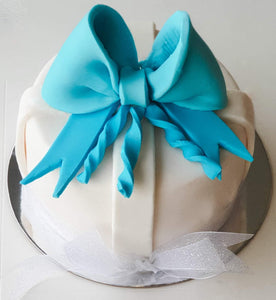 Gift Cake with Blue  Ribbon